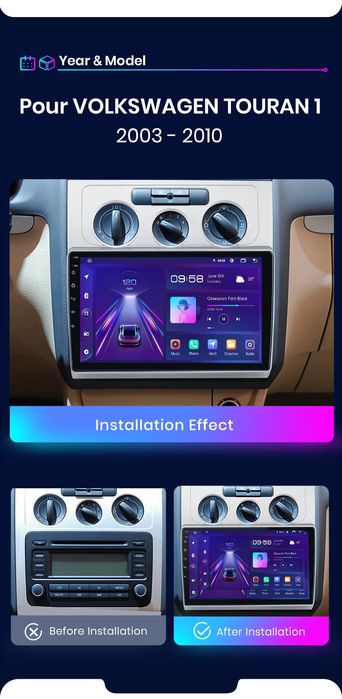 Rádio 10" Android Volkswagen TOURAN 2003-10 CARPLAY WIFI GPS 2/32GB