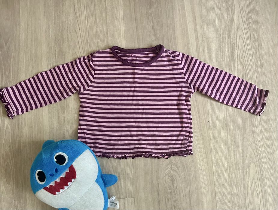 Różowa bluzka w paski bluzeczka elegancka falbanki fioletowa