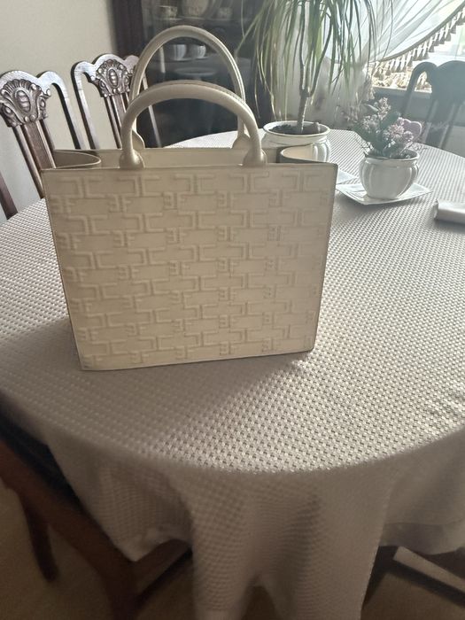 Torba shoper Elisabetta Franchi kremowa