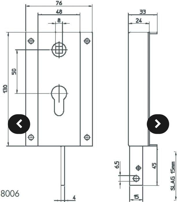 Zamek do bramy garażowej PZ 50 / 8 mm #8006