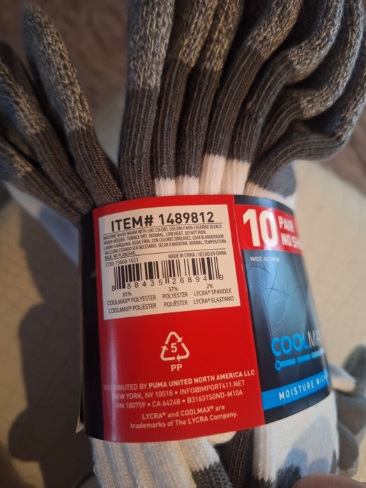 Puma skarpety męskie z usa 10 par, rozmiar 40-45