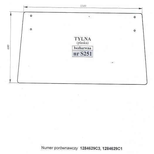 Case 533  733  433  440  640  840 940 KABINA C82,C85-SZYBA tylna S 251