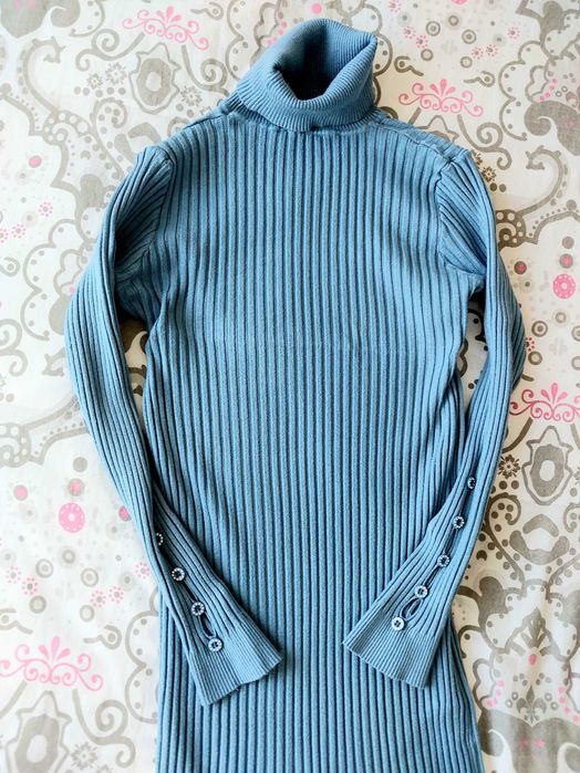 Długi golf, morski kolor / z guziczkami / sukienka swetrowa / S, M !