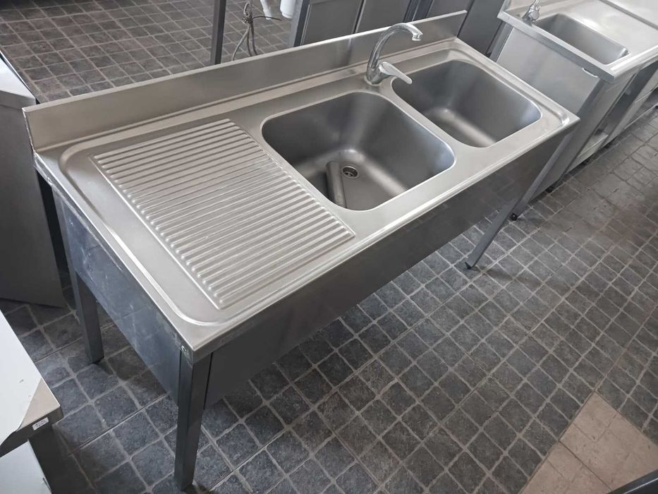 ACM1685 - Bancada de Lavagem Inox de 2 Cubas com 1,6M - Usada