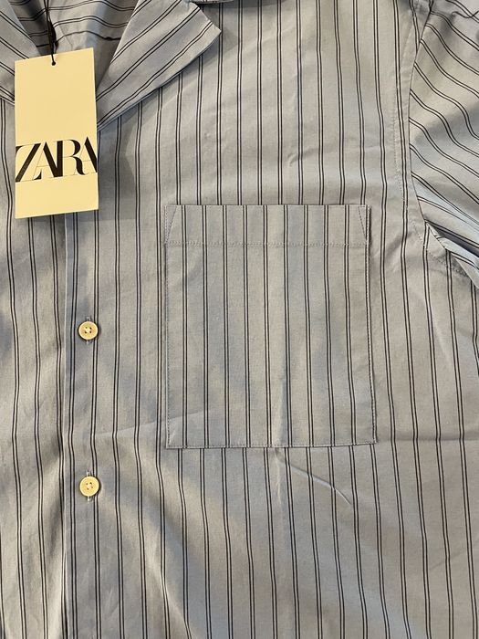 Camisa Azul às Riscas Zara Man