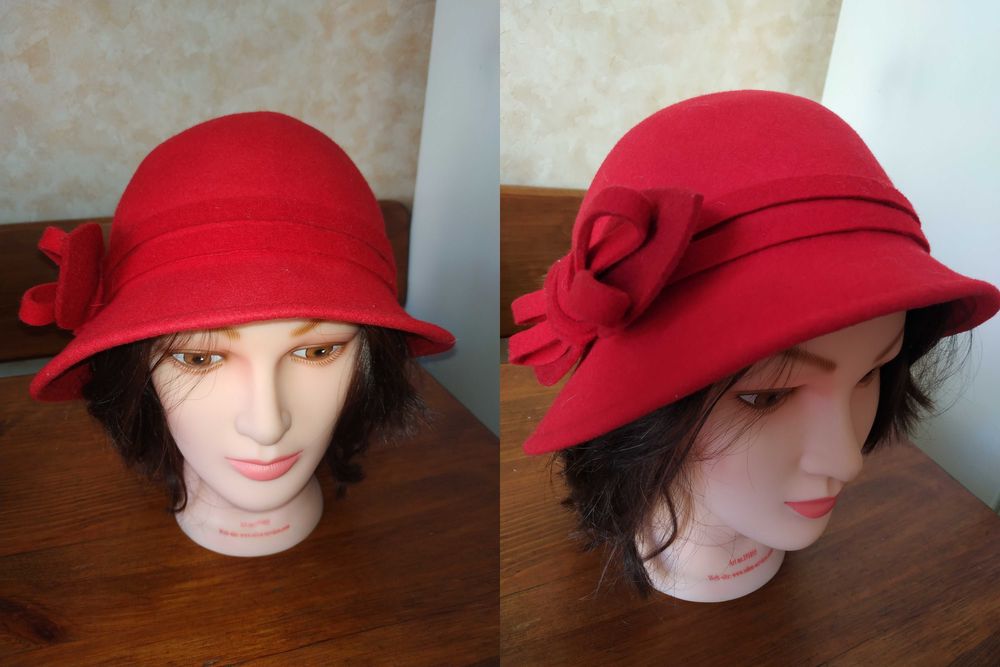 Шерстяная женская черная шляпа, красная шляпка, капелюх, 100% шерсть