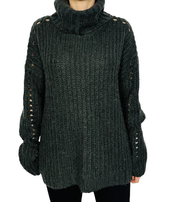 Ciemnoszary sweter z ażurowymi rękawami L 40