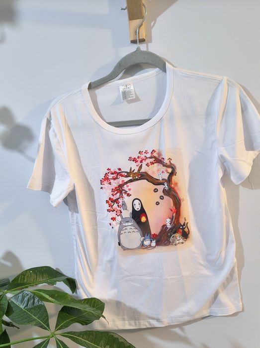 Biała koszulka krótki rękaw Studio Ghibli Totoro Bez Twarzy anime