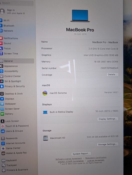 Apple Macbook Pro 16 2019 i9 16/1tb