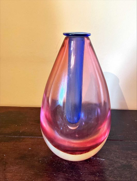 Vaso Decorativo em Vidro Artístico Rosa e Azul – 30 cm