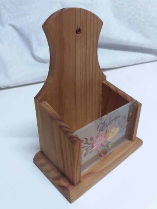 Porta-fósforos em madeira com vidro pintado à mão