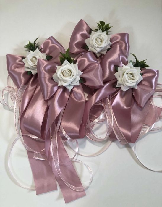 Kokardy ślubne na klamki samochodu Na auto Brudny róż