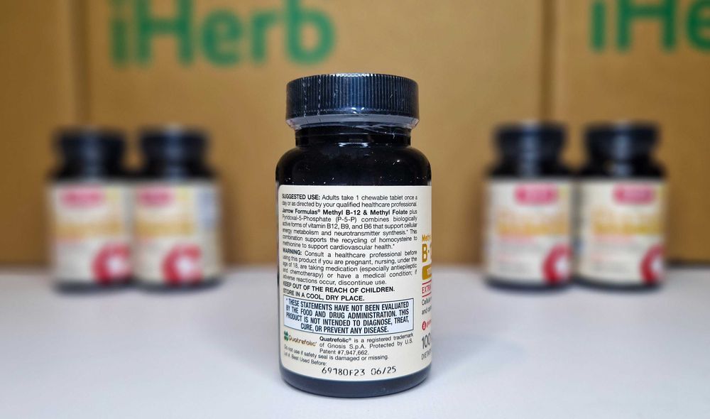 Jarrow Formulas, витамин метил В12 и метилфолат, 100 шт. Вітамін В-12