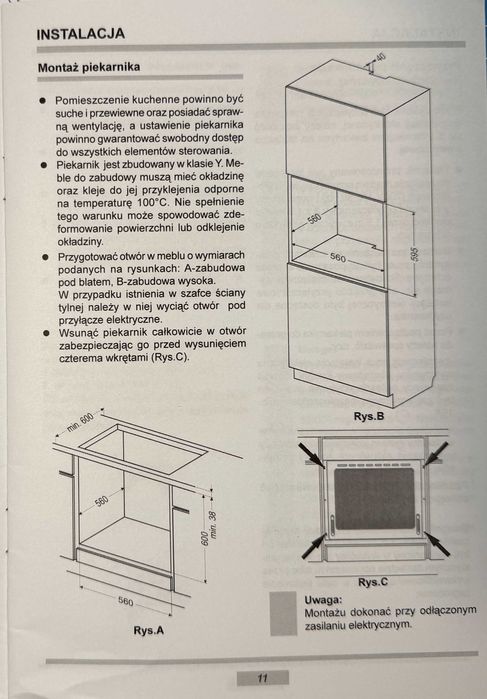Piekarnik do zabudowy AMICA EBI 8874 o wym. 560x560x595mm