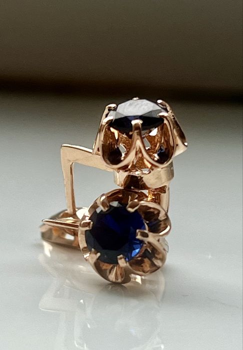 Золотые серьги,СССР,сапфир. Золоті сережки