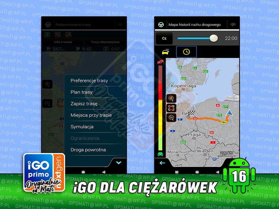 Aplikacja iGO Nextgen na Cieżarówki Nawigacja Mapy TIR Android 15 16