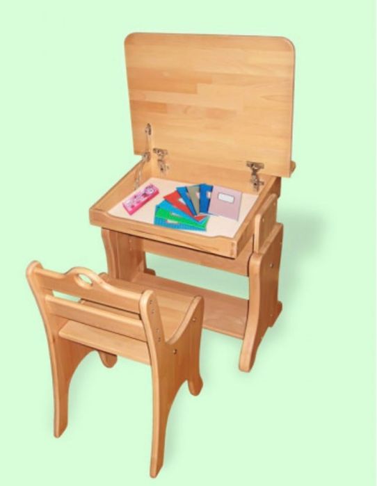 Парта для школи, парта з натурального дерева, стіл, стул комплект