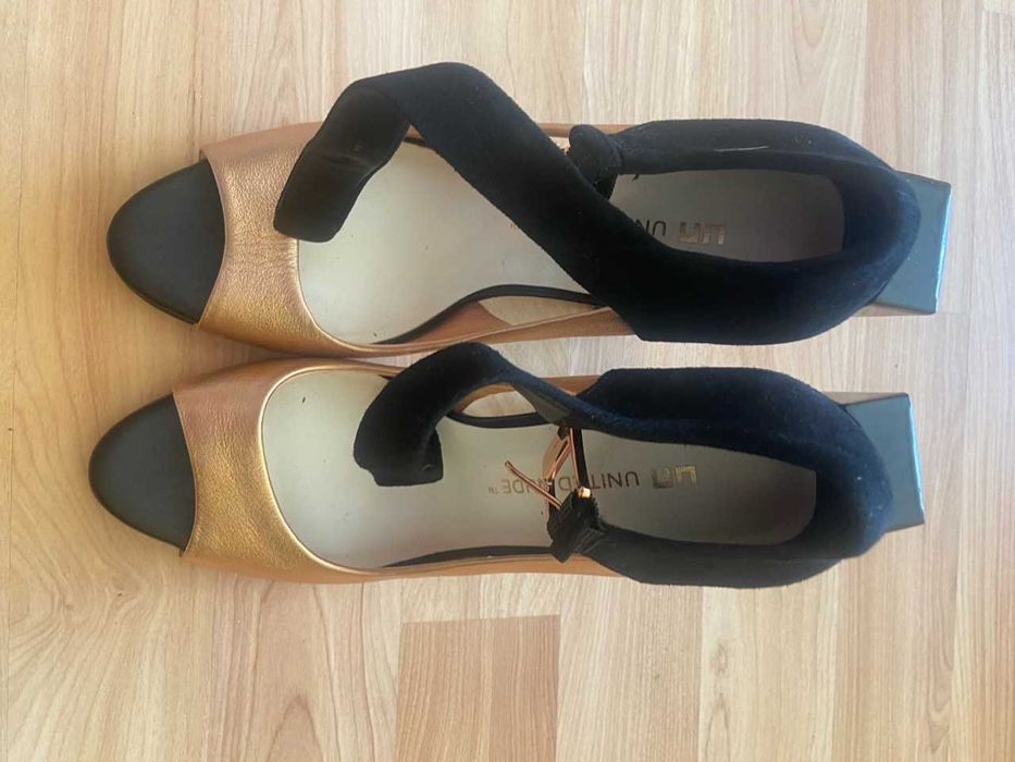 Босоножки из замши и кожаного бронзового переда (36р)