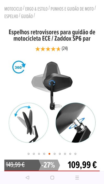 Espelhos retrovisores de punho para mota.