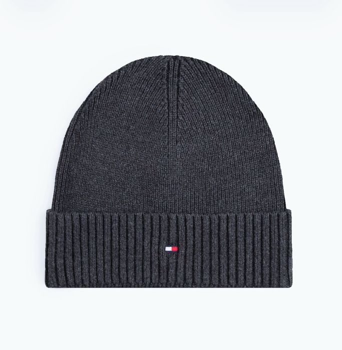 Tommy Hilfiger оригінальна шапка біні із бавовни піма та кашеміру сірого кольору