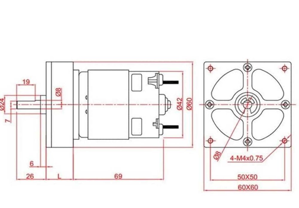 Motor DC 24V com redução - 100rpm - Caixa de Engrenagens 60mm