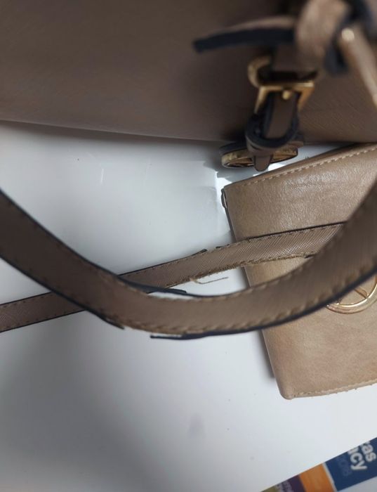 Zestaw torebka i portfel MK na ramie A4  torba na codzień beżowa modna