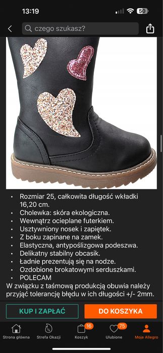 Kozaki dla dziewczynki r. 25