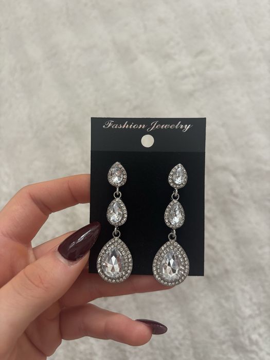 kolczyki z cyrkoniami sztuczna biżuteria wiszące z kryształami srebrne