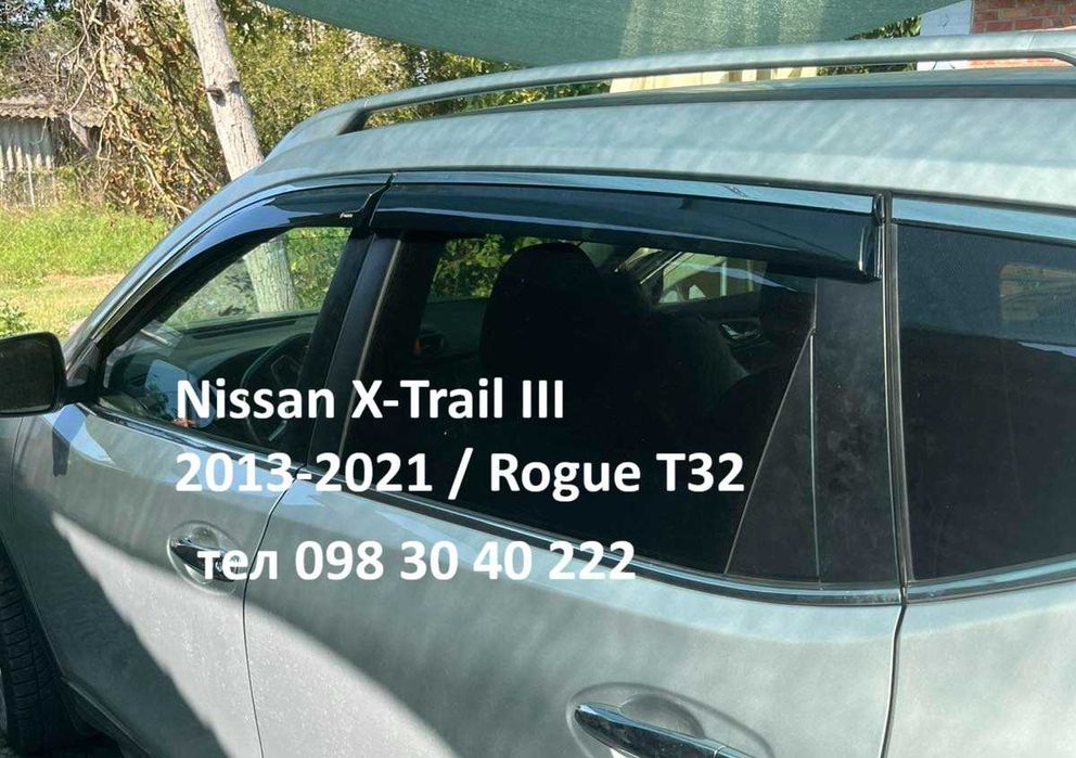 дефлектори вікон Nissan X-Trail T32 2013-2021 / Rogue, вітровики з хромом