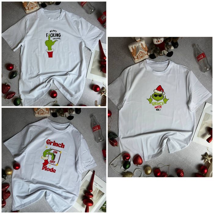 Новорічні оверсайз футболки з Грінчем, біла футболка Grinch mode
