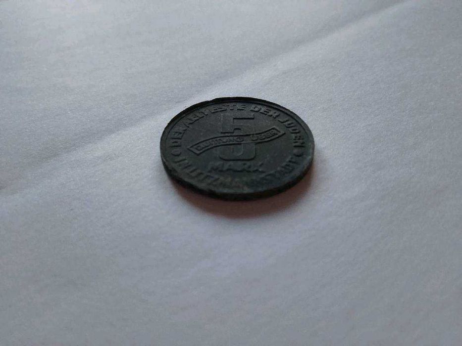 Getto w Łodzi 5 marek 1943 magnez 2/2 bardzo rzadki destrukt.Okazja.