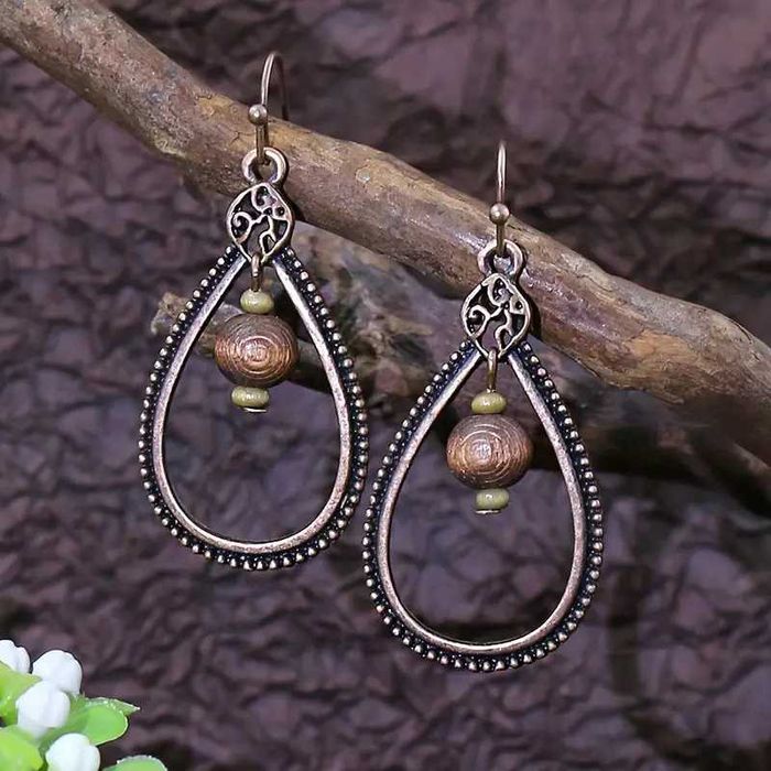 Piękne miedziano brązowe kolczyki Etno Boho