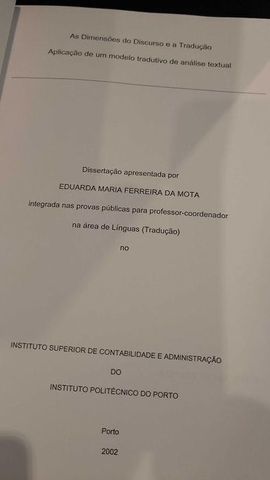 As Dimensões do Discurso e a tradução - Eduarda Maria Ferreira da Mota
