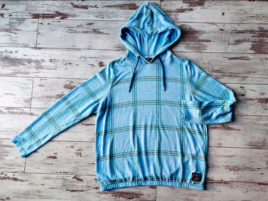 Cecil, niebieska dzianinowa bluza w kratkę, z kapturem r. XL