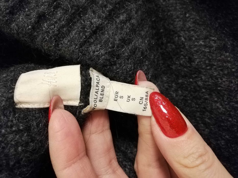 sweter wełna alpaka S 36 H&M szary krótki sweter H&M S 36