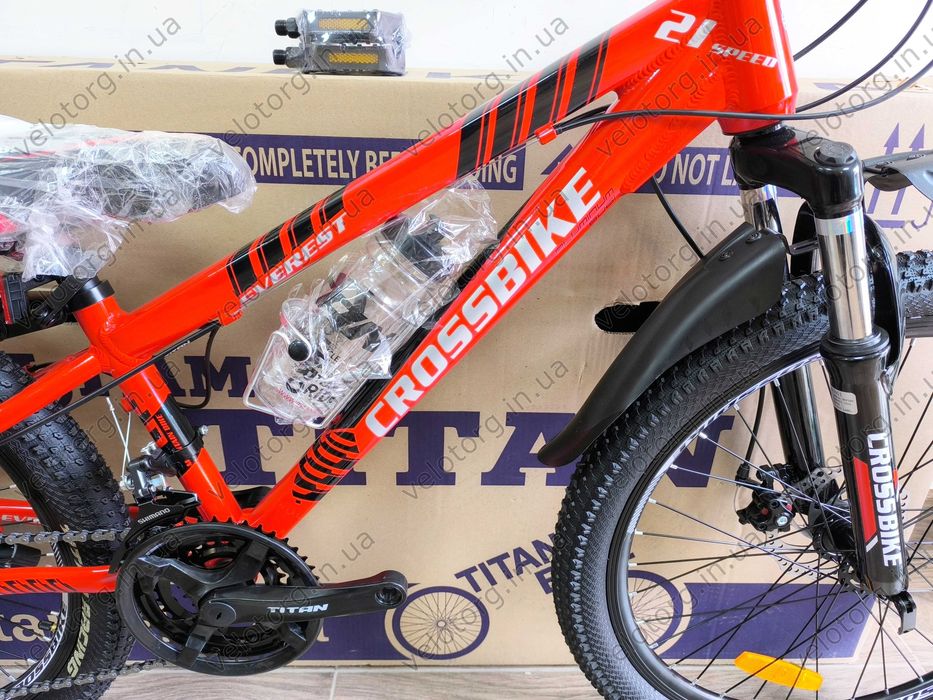 Акція! НОВИЙ Алюмінієвий велосипед CrossBike Everest 24-26 Підлітковий, трансмісія SHIMANO, 21 швидкість, дискові гальма, легкий і надійний
