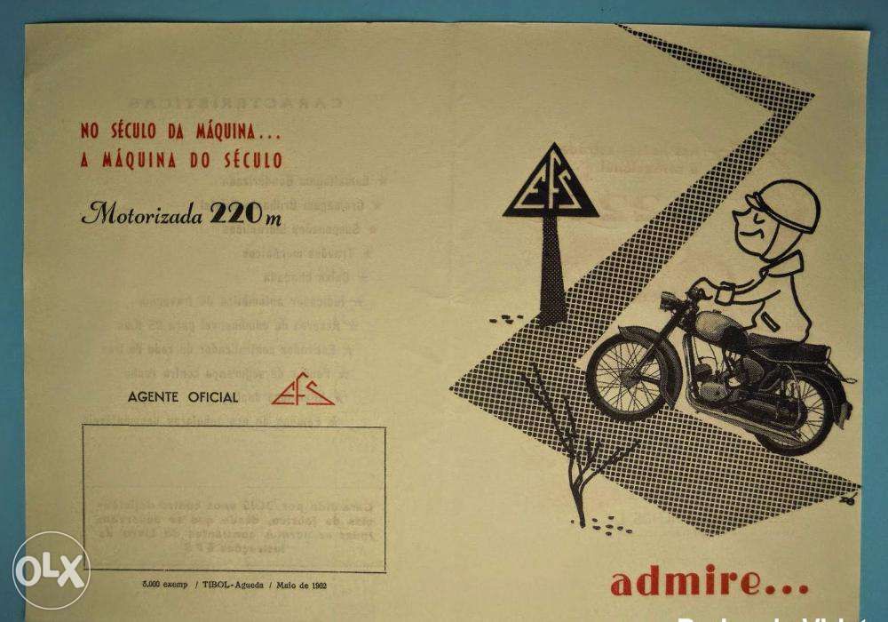 Folheto motorizada EFS 220 m antigo 1962 50cc clássica