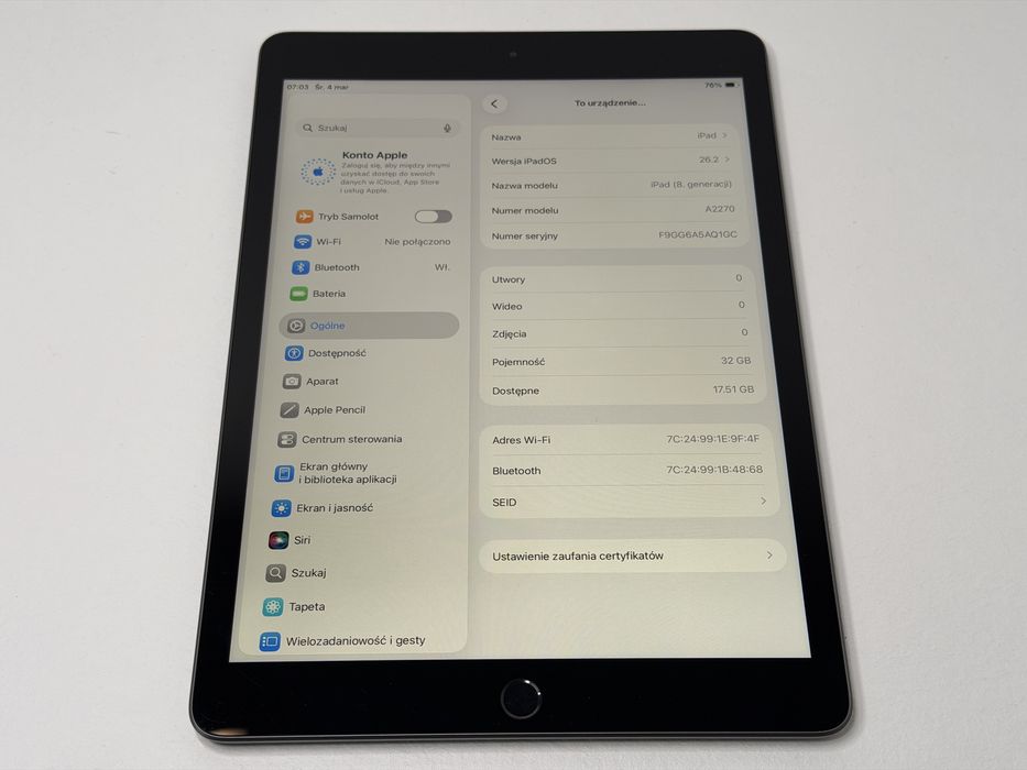iPad 8. gen. (A2270) - 32GB - faktura VAT 23%