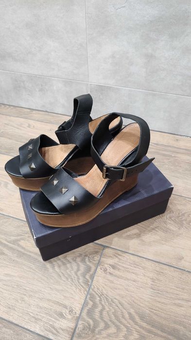 Buty damskie skórzane sandały na koturnie Ryłko 38/39 25,5 stan bdb