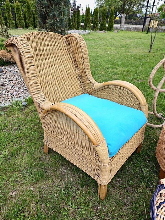 Fotel ogrodowy rattan uszak z poduchą