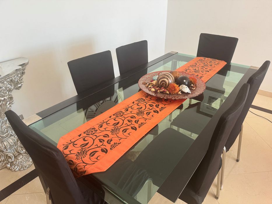 Mesa de jantar de luxo em vidro + 6 cadeiras