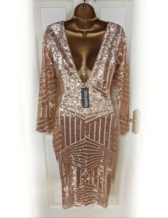 Блестящее золотистое платье пайетки BooHoo