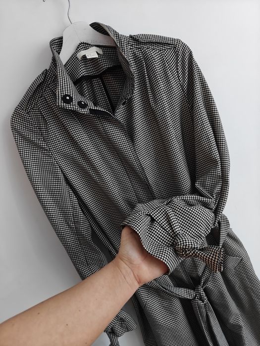 H&M trencz płaszcz damski długi wzór pepitki M