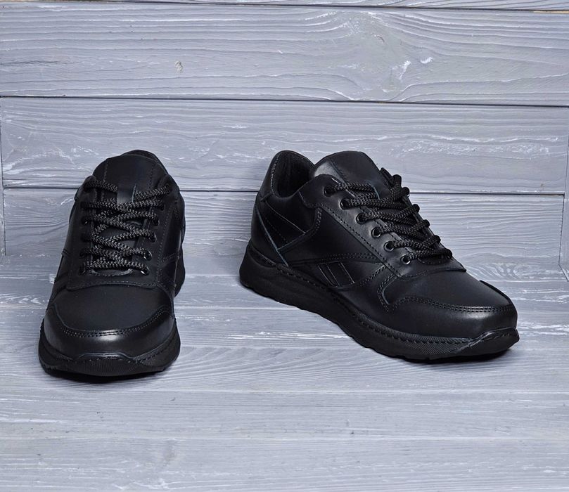 Кожаные широкие мужские черные прошитые харьковские кроссовки!!!
