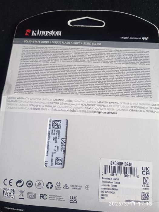 SSD дискKingston KC 600 1 TB 2,5 SATA lll 3D NAND Новий