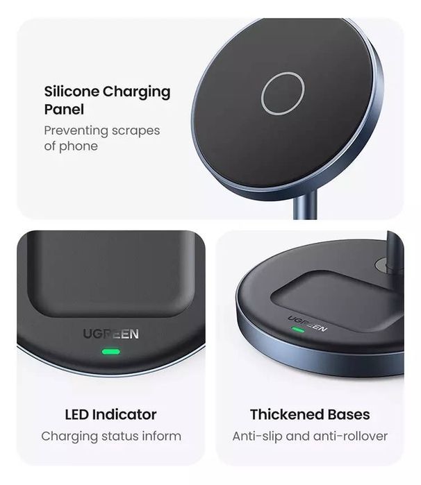 Магнітна бездротова зарядна підставка 20W Ugreen CD317 2-в-1