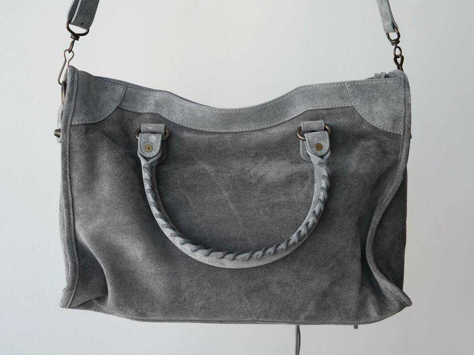 Сумка Balenciaga 1:1 Le City Bag з натуральноi замшi сiра 38см