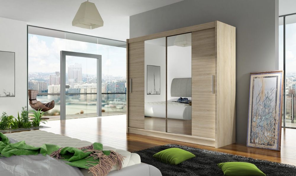 Szafa przesuwna z lustrem 180cm szafa z drążkiem i półkami do sypialni