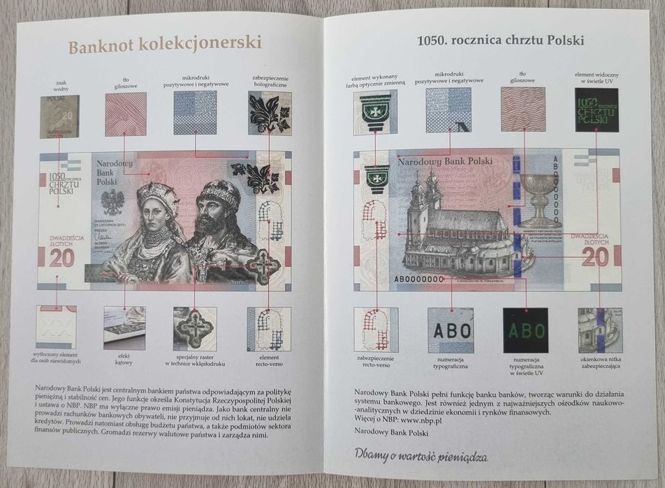 POLSKI Folder do Banknotu 1050 Rocznica Chrztu Polski Mieszko Dobrawa