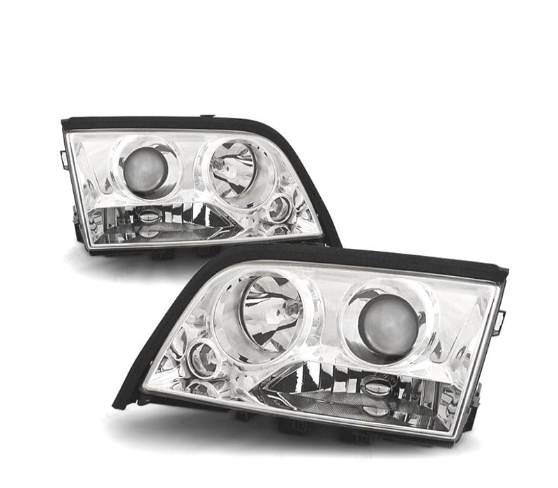 FARÓIS PROJECTORES MERCEDES CLASSE C W202 93-00 FUNDO CROMADO
